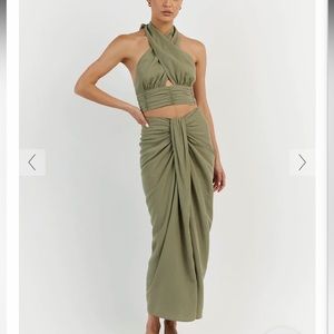 DISSH AMELIA SAGE KNOTTED MIDI SKIRT